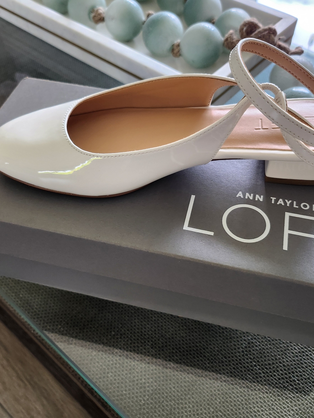 LOFT White Patent Slingback Flats